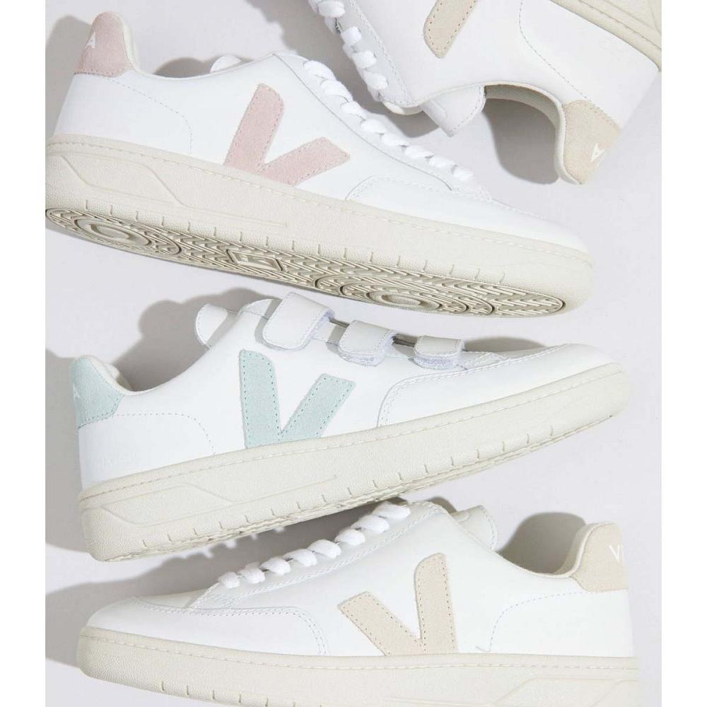 Men's Veja V-12 LEATHER Sneakers White/Pink | ZA 342OKI